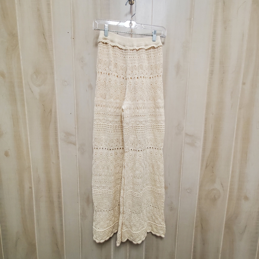 NWT Miou Muse Crochet Pants SOFT Knit Eyelet Neutral Ivory - Picture 4 of 14